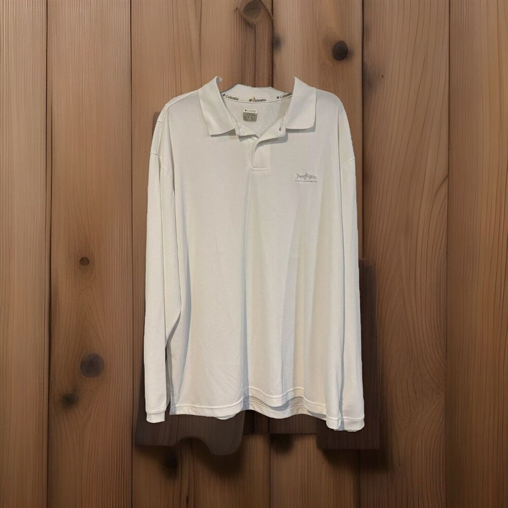 Columbia PFG Men's XL White Long Sleeve Polo Fishing Shirt Performance Gear